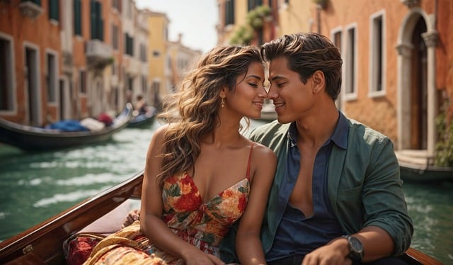 amoureux en gondole à Venise
